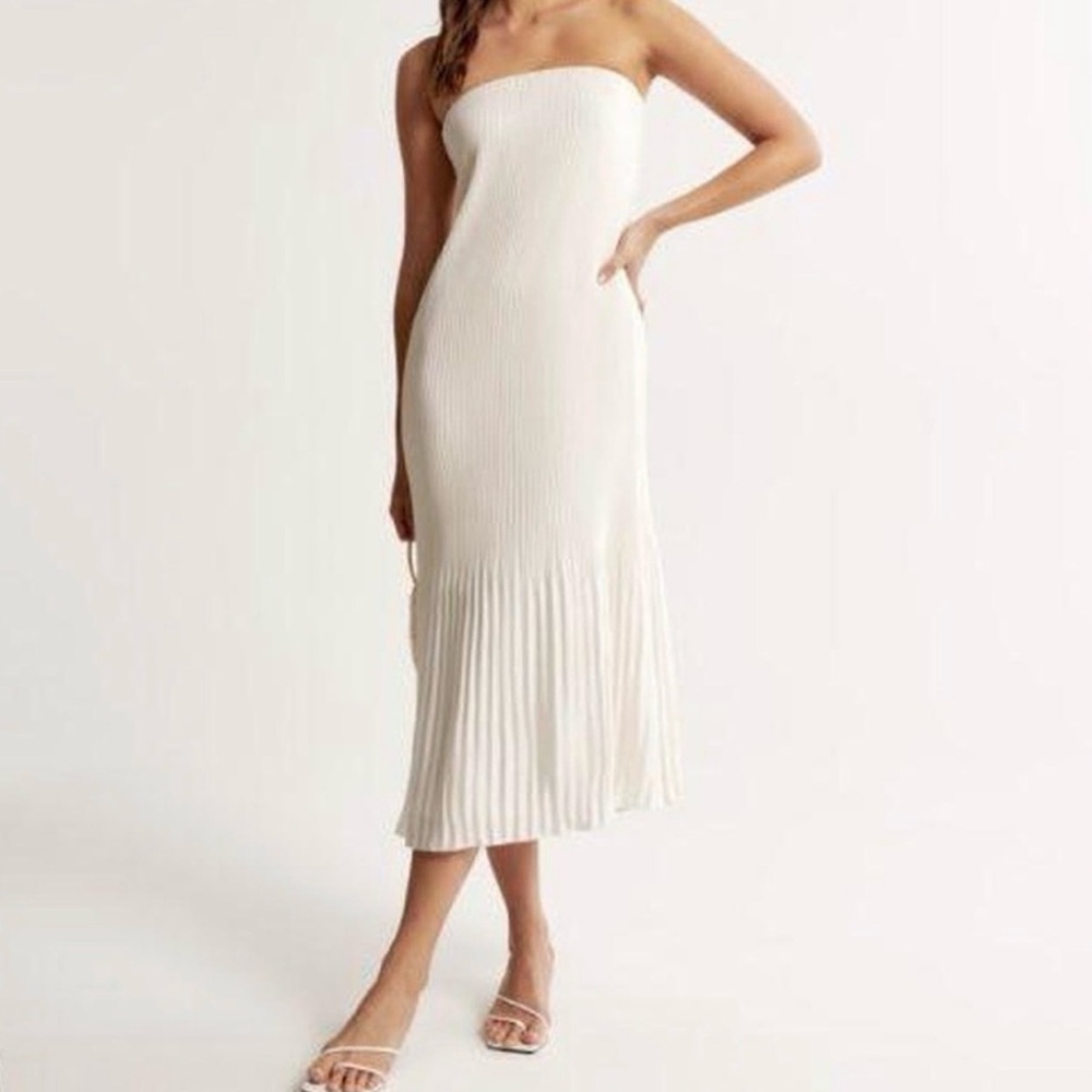 Strapless Ribbed Midi Dress in Ivory
